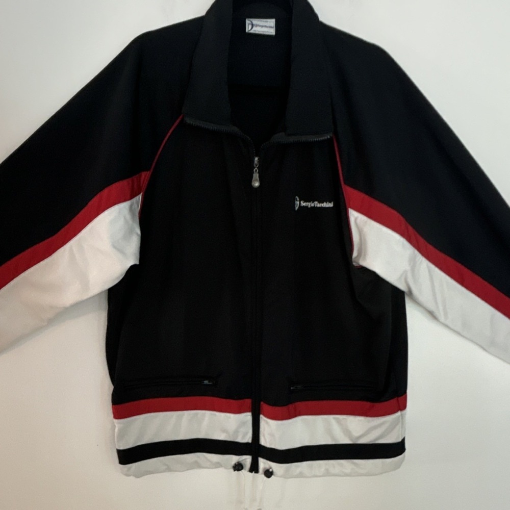 Sergio Tacchini Men's Track Jacket XL Black White Red Full Zip Polyester